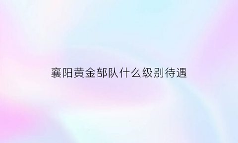 襄阳黄金部队什么级别待遇(黄金部队招聘)