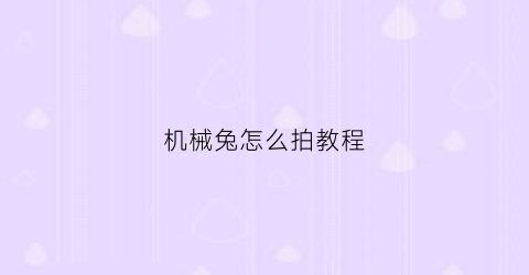 机械兔怎么拍教程(机械兔是什么牌子)