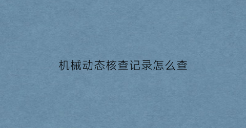 “机械动态核查记录怎么查(机械状态监测)