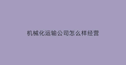 “机械化运输公司怎么样经营(机械化运输公司怎么样经营业务)