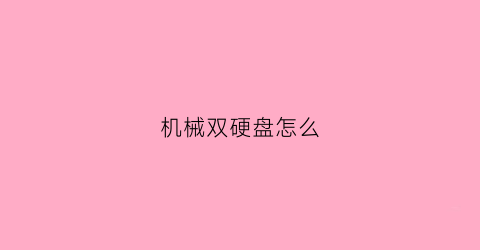 机械双硬盘怎么