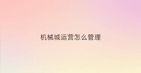 “机械城运营怎么管理(机械公司怎么运营)