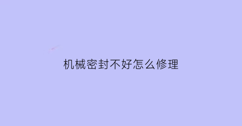 机械密封不好怎么修理