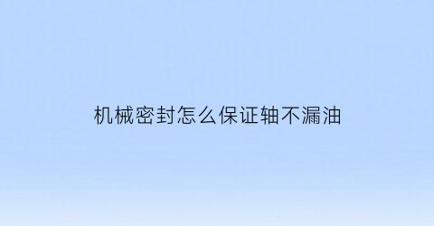 机械密封怎么保证轴不漏油