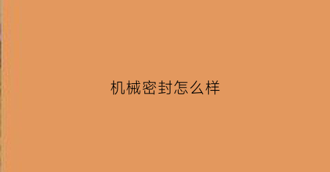 机械密封怎么样