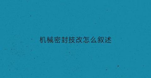 机械密封技改怎么叙述(机械密封方式)