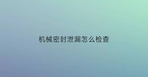 机械密封泄漏怎么检查