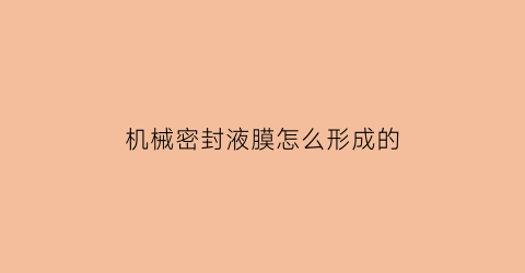 “机械密封液膜怎么形成的(机械密封漏液的解决措施)