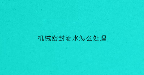 “机械密封滴水怎么处理(机械密封滴水怎么处理视频)