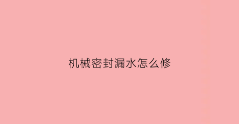 机械密封漏水怎么修