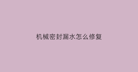 机械密封漏水怎么修复