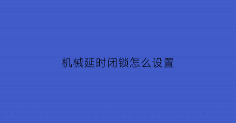 机械延时闭锁怎么设置