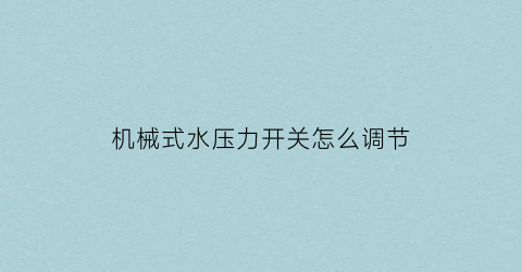 “机械式水压力开关怎么调节(机械式水压力开关怎么调节视频)