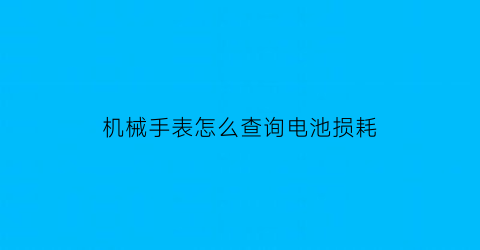 机械手表怎么查询电池损耗