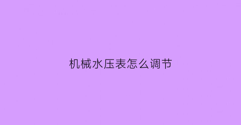 “机械水压表怎么调节(水压力表怎么调视频)