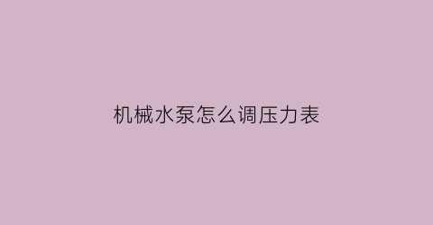 机械水泵怎么调压力表