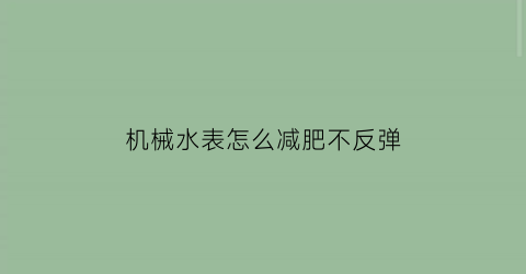 “机械水表怎么减肥不反弹(水表机芯怎么做)