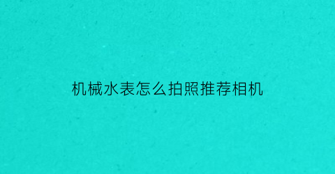 机械水表怎么拍照推荐相机(机械式水表工作原理)