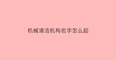 “机械清洁机构名字怎么起(机械清洗工是干什么的)