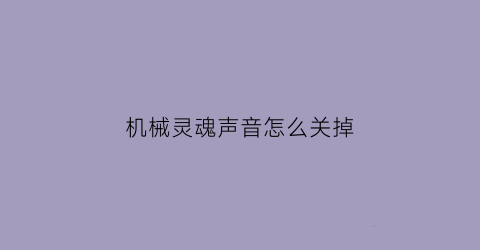 “机械灵魂声音怎么关掉(机械灵魂师哪里看)