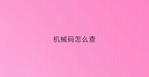 “机械码怎么查(机械码怎么查看)