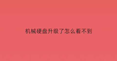 “机械硬盘升级了怎么看不到(新换的机械硬盘检测不到)