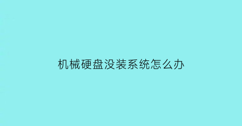 机械硬盘没装系统怎么办