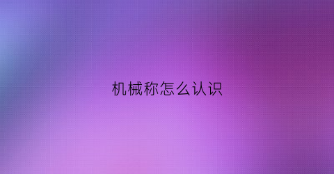 机械称怎么认识