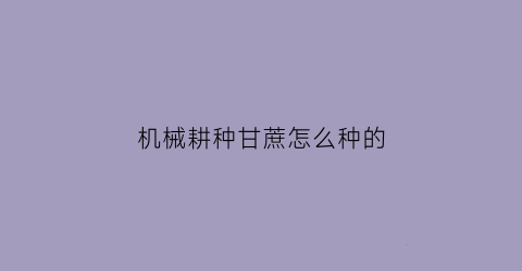 机械耕种甘蔗怎么种的