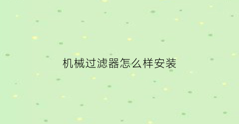 机械过滤器怎么样安装