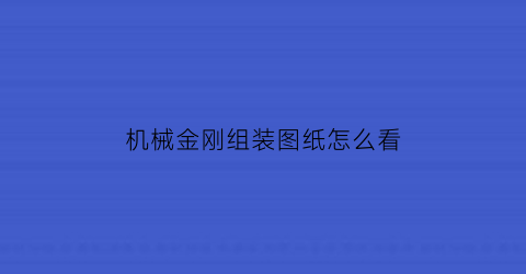 机械金刚组装图纸怎么看(机械金刚长什么样)