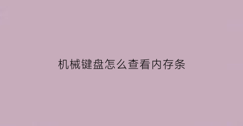 “机械键盘怎么查看内存条(电脑机械键盘在哪看)