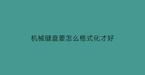 机械键盘要怎么格式化才好(机械键盘如何)