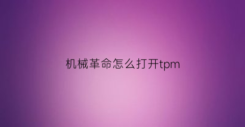 “机械革命怎么打开tpm(机械革命怎么打开wifi)