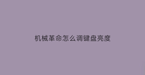 “机械革命怎么调键盘亮度(机械革命怎么调键盘亮度啊)