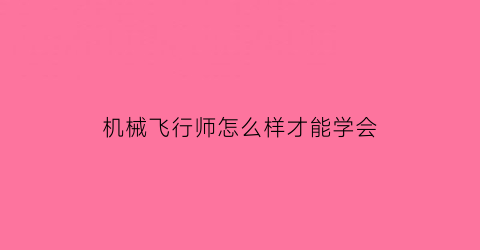 “机械飞行师怎么样才能学会(机械飞行师视频)