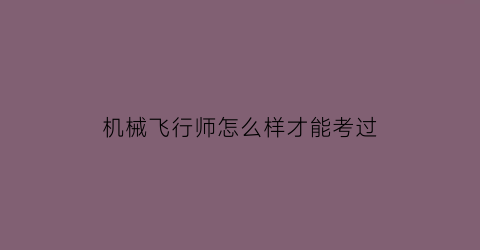 机械飞行师怎么样才能考过(机械飞行师怎么样才能考过研究生)