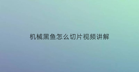 “机械黑鱼怎么切片视频讲解(机械黑鱼怎么切片视频讲解图片)