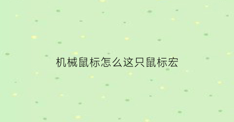 “机械鼠标怎么这只鼠标宏(鼠标机械宏编程怎么设置)