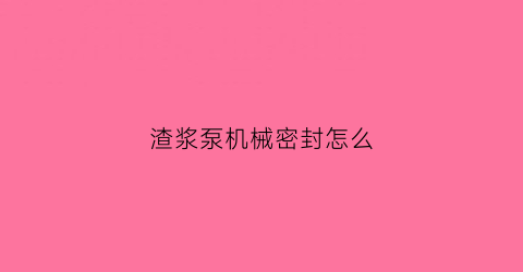 渣浆泵机械密封怎么