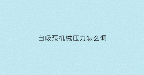 自吸泵机械压力怎么调