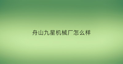 舟山九星机械厂怎么样