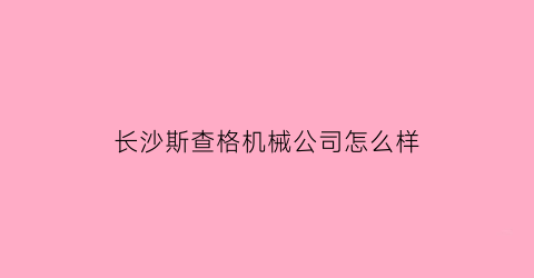 长沙斯查格机械公司怎么样