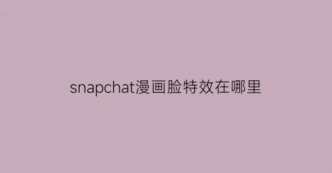 “snapchat漫画脸特效在哪里(snapchat漫画脸教程)