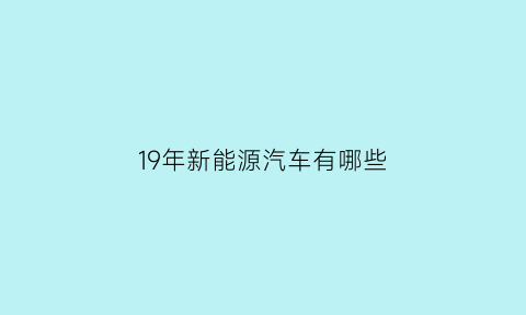 19年新能源汽车有哪些