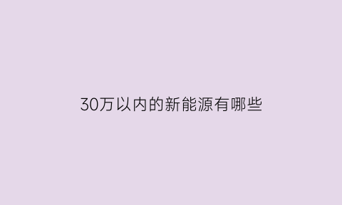 30万以内的新能源有哪些