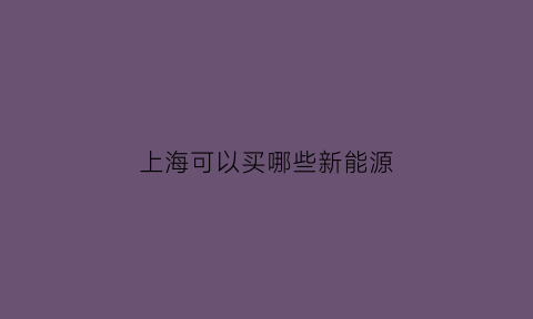 上海可以买哪些新能源