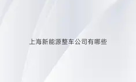 上海新能源整车公司有哪些