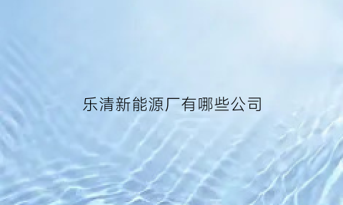 乐清新能源厂有哪些公司