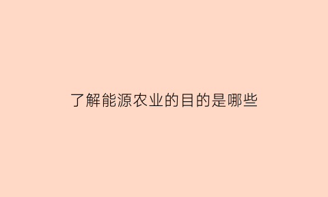 了解能源农业的目的是哪些(能源以什么为主)